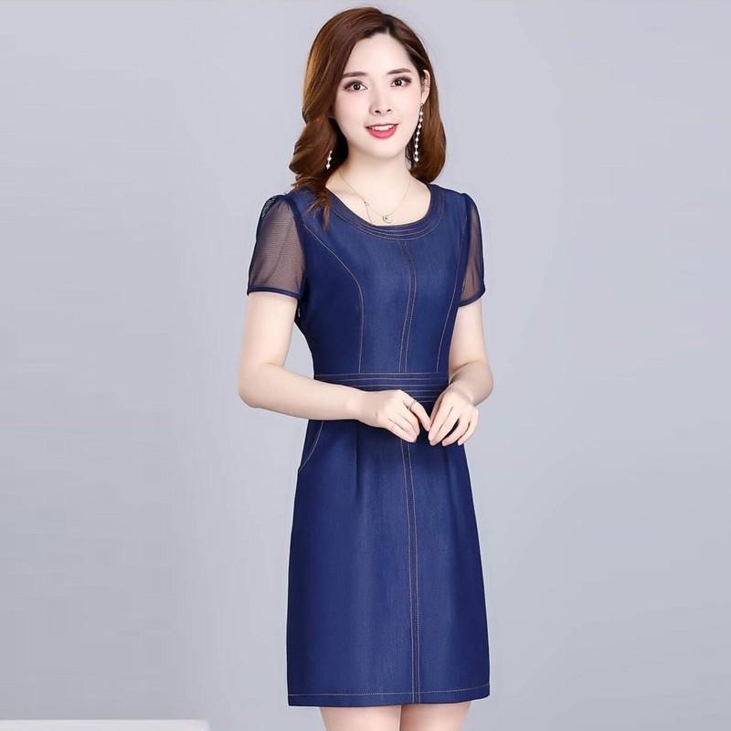 Đầm jean ôm body phối tay voan lưới có size m đến xxl- tp1904