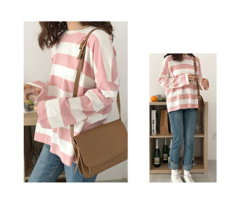 Áo thun sọc dài tay nữ form rộng kiểm dáng cơ bản weekend