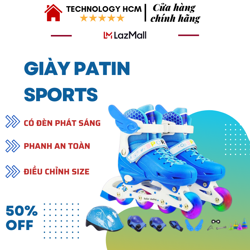 Giầy Trượt Patin, Trượt Patin, Giày Trượt Patin - Giày Patin Sports Trẻ Em Thiết Kế Đẹp Mắt, Có Thể Điều Chỉnh Size, Bánh Có Đèn Phát Sáng, Tặng Đồ Bảo Hộ - Bảo hành 12 tháng