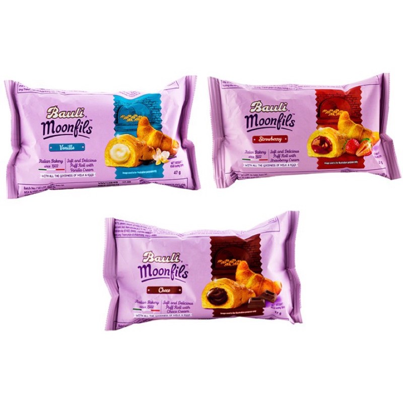 Bánh sừng bò bauli moonfils nhân dâu, socola và vani gói 45g