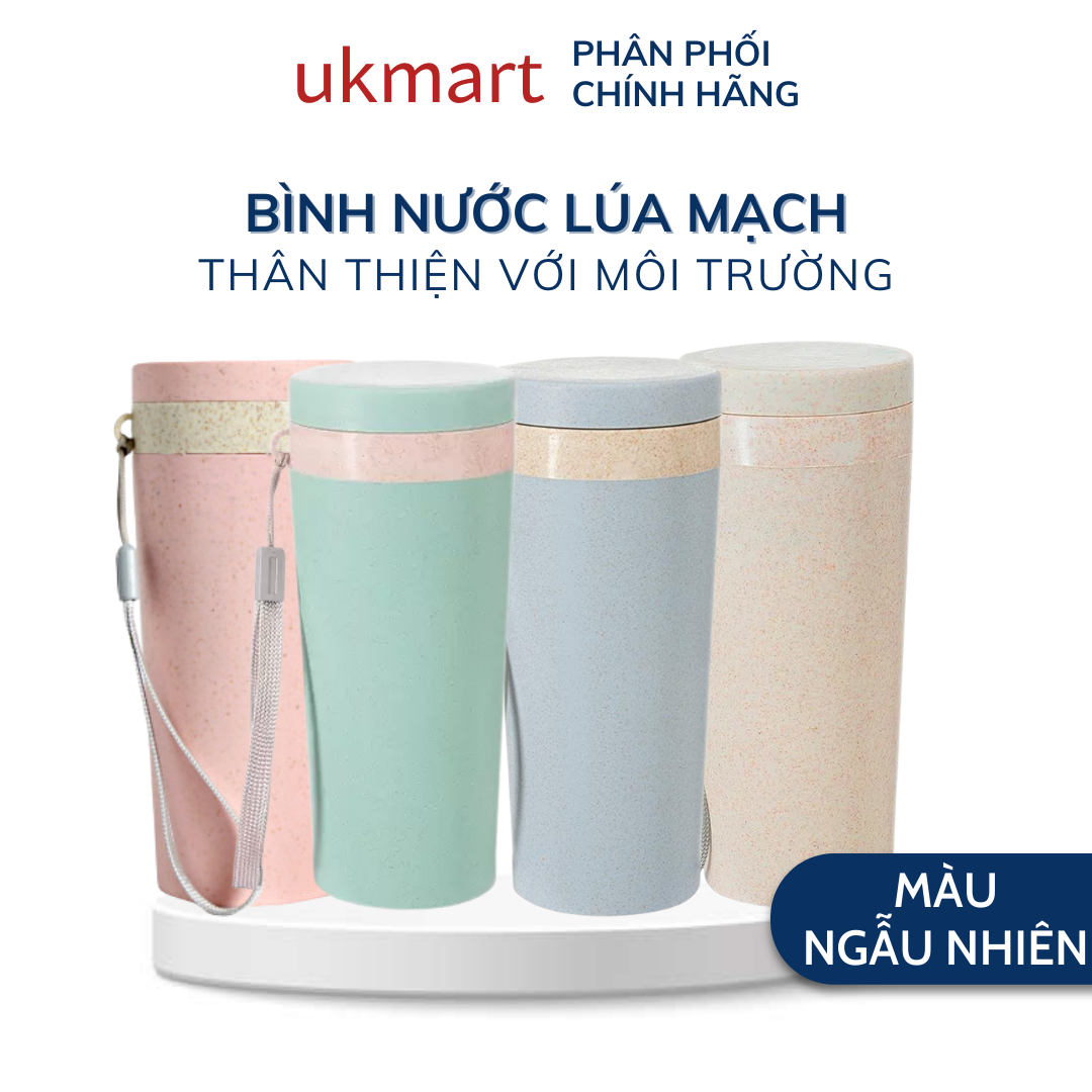 Bình nhựa đựng nước 300ml bình nước lúa mạch đựng trà đựng cafe nắp kín quai đeo tiện dụng