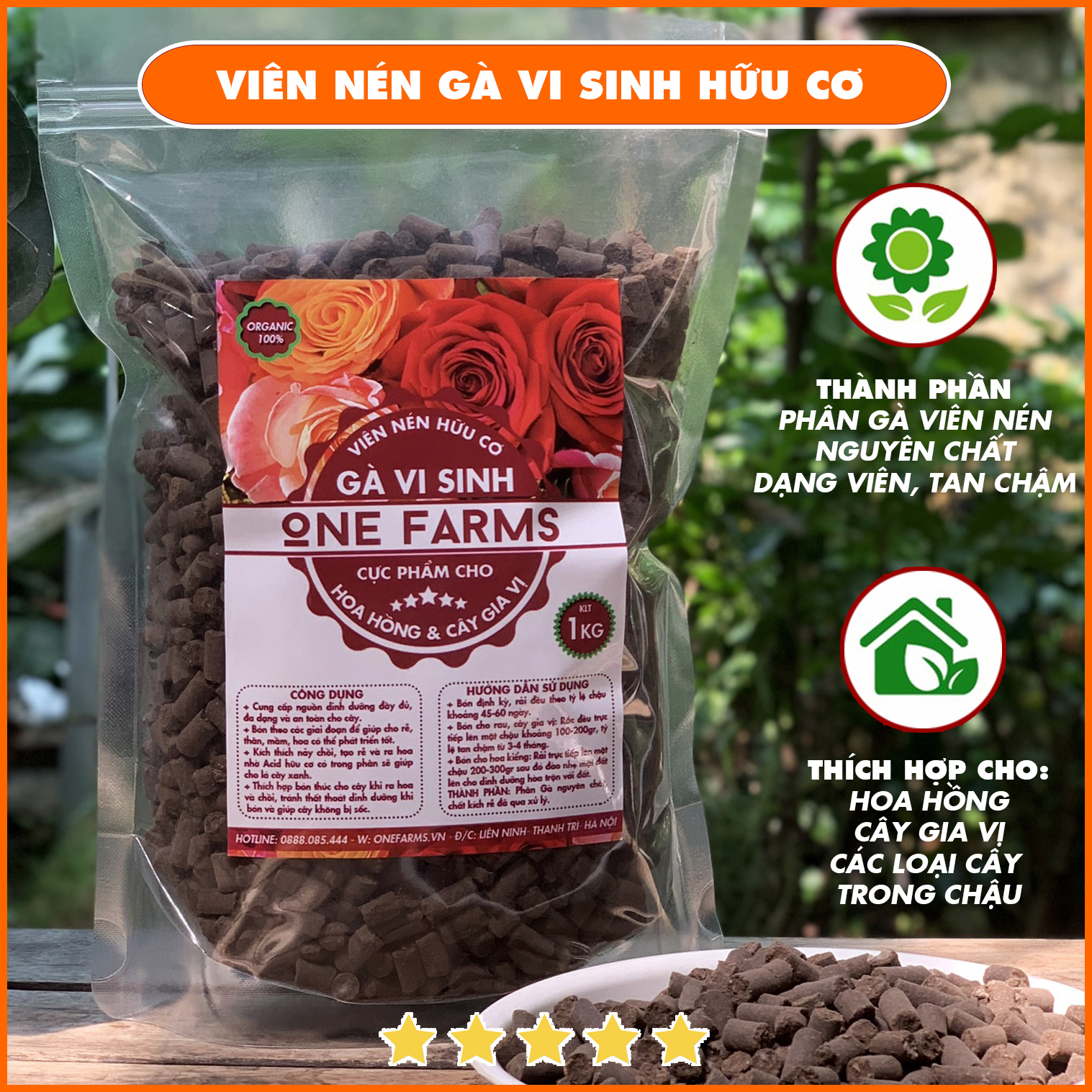 Mua 5 tặng 1, Phân gà viên nén hữu cơ đã qua xử lý
