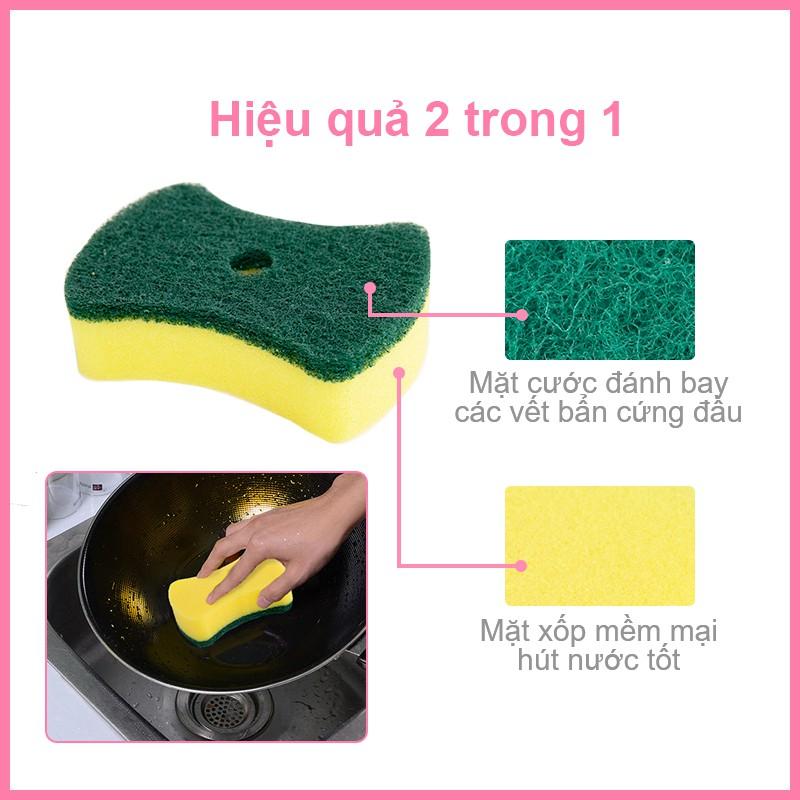 Combo Miếng bọt biển MyJae Đài Loan mút xốp rửa bát rửa chén đa năng kèm miếng nhựa hít kê