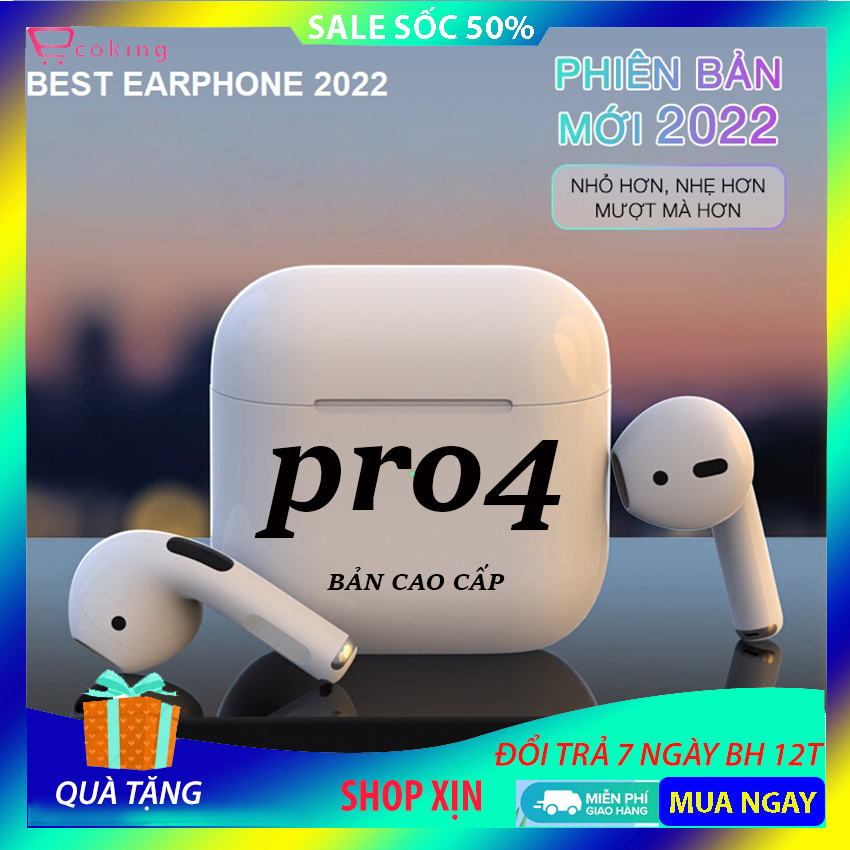 Tai nghe nhét tai pro4 bản cao cấp ECOKING TẶNG KÈM TAI NGHE DÂY, kết nối bluetooth 5.0 ẩm thanh nổi chân thực, có micro đàm thoại, pin trâu