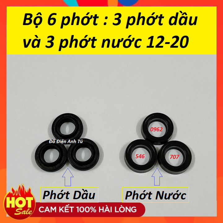 Bộ 6 gioăng phớt nước và phớt dầu cho máy xịt cao áp 12-20mm - phớt máy rửa xe mini