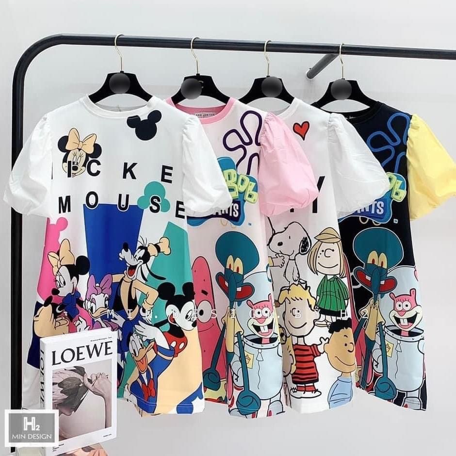 Váy bé gái cotton hoạt hình ngộ nghĩnh nhiều mầu 8-35kg