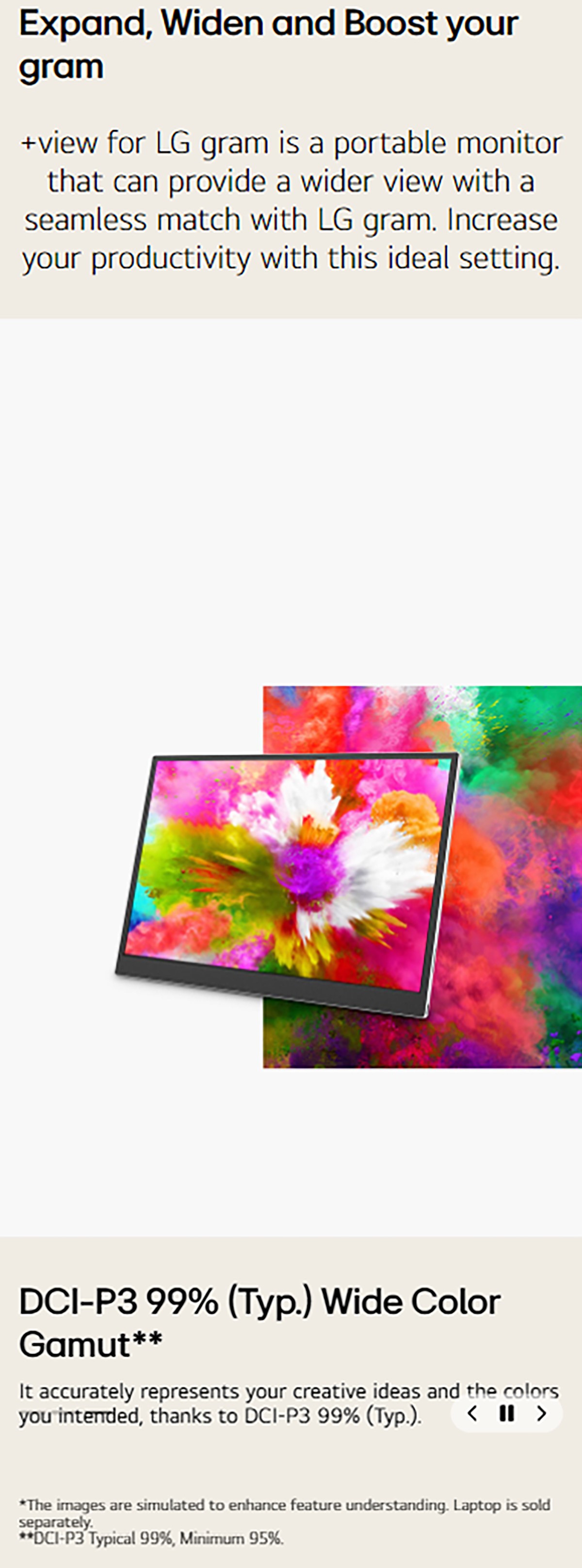 [Pre-Order] LG 16MR70.ASDA3 Gram +view WQXGA (2560 x 1600) Portable IPS Display | Folio Cover/Stand | Lightweight (670g) · v4