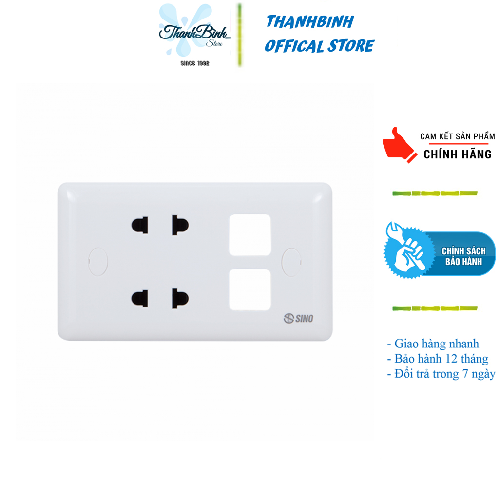 Mặt điện 2 ổ cắm 2 công tắc/ 2 ổ 2 lỗ- sino s19/ hạt vuông