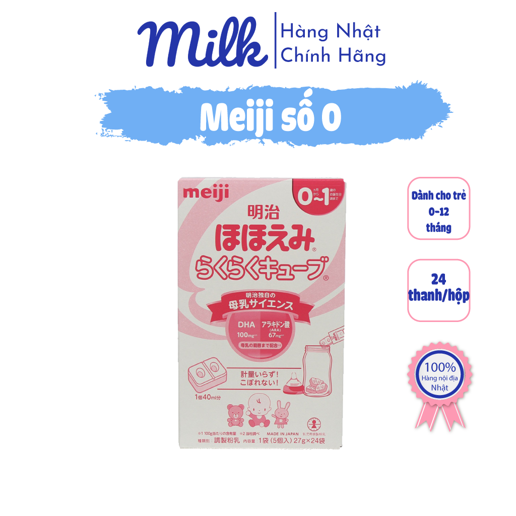 Sữa nhật meiji số 0 dành cho bé dưới 1 tuổi dạng thanh - hộp 24 x 27g/thanh