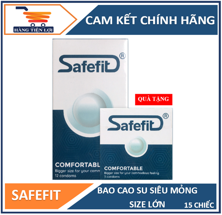 Bao cao su siêu mỏng SafeFit Comfortable size 52mm - 12 chiếc + tặng hộp 3 chiếc