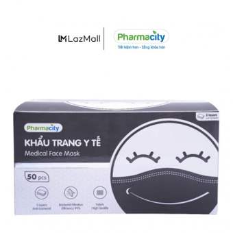 Khẩu trang y tế màu đen 3 lớp Pharmacity (Hộp 50 cái)