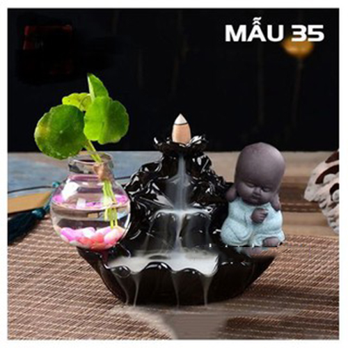 Thác khói trầm hương để bàn tặng 1 nụ trầm + lá sen thác sư tiểu tọa hồ sen