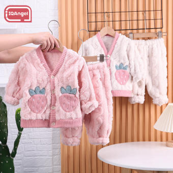 IQANGEL Bộ Đồ Mặc Nhà Ấm Áp Cho Bé Gái Cỡ Lớn Vải Flanen Jacquard Màu Khối