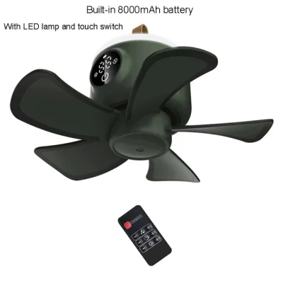 8000mAh USB Rechargeable Remote Control Timing 4 Gears Ceiling Fan Cooling Hanging Fan for Tent Bed Camping Outdoor Home (3)