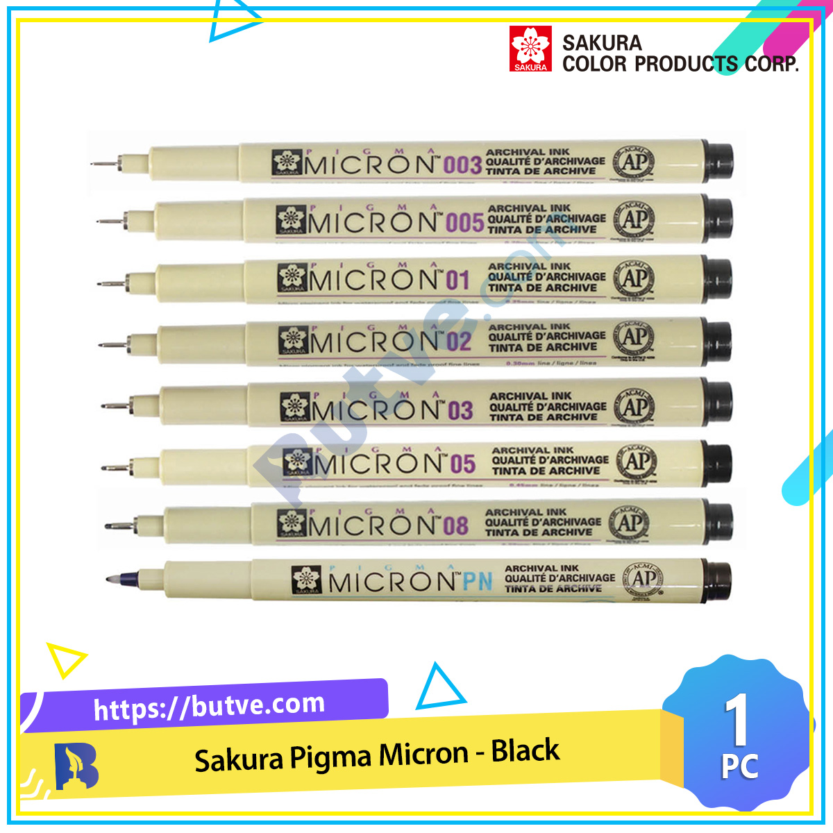 Bút line đi nét màu đen nhiều ngòi Sakura Pigma Micron Black