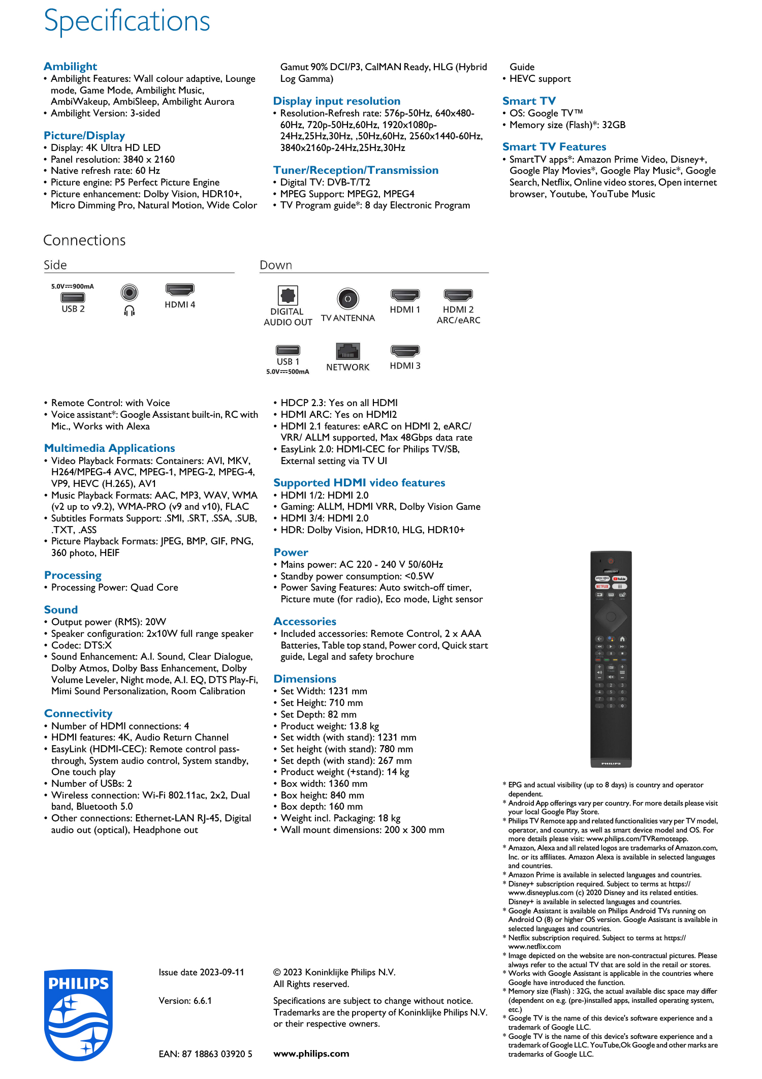 PHILIPS 55PUT8528 55-INCH SMART 4K GOOGLE AMBILIGHT TV / FREE WALLMOUNT · v83
