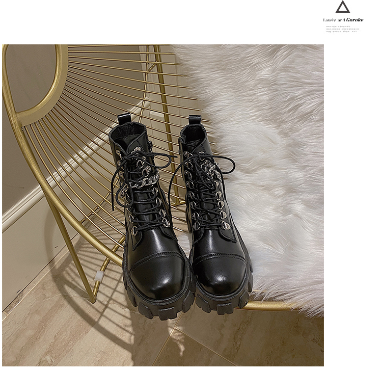 Anh Đầu Máy Buộc Dây Dr. Martens Nữ Phong Cách Retro Bốt Kỵ Sĩ 2020 Mẫu Mới Lớp Da Bóng Đế Thô Đế Dày Ins Bốt Ngắn