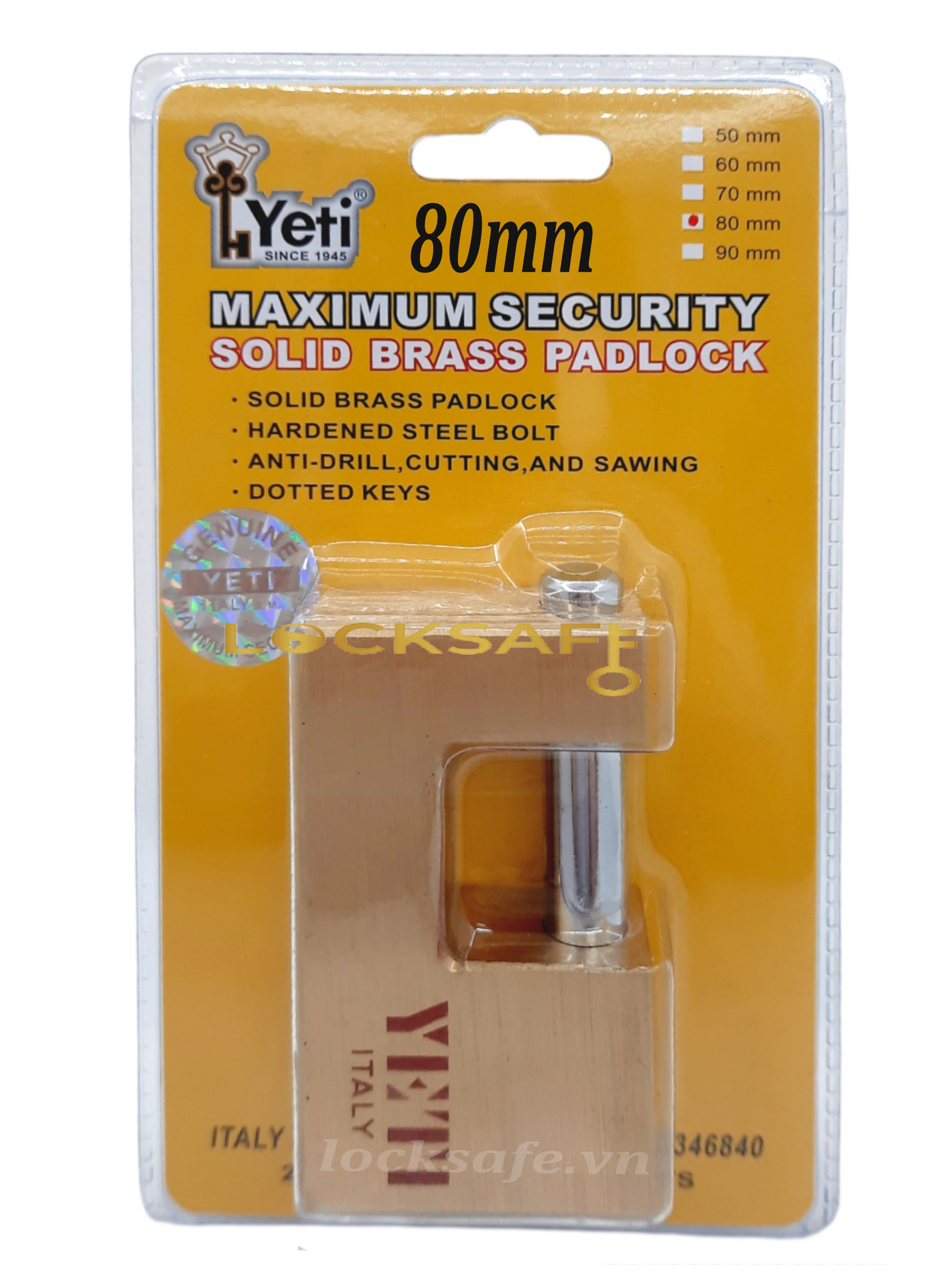Ổ khóa cửa yeti cầu ngang chống trộm thân đồng thau nguyên khối hàng chính hãng