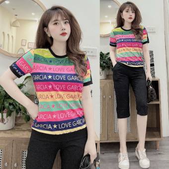 Đồ bộ thun cotton lửng nữ họa tiết sắc màu