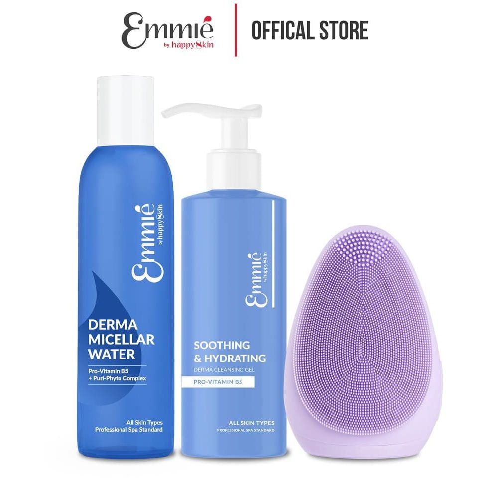 Bộ sản phẩm chăm sóc da máy rửa mặt cầm tay + gel rửa mặt + nước tẩy trang emmié by happyskin