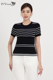 Áo len ngắn tay phối kẻ ngang IVY Moda MS 57M7846