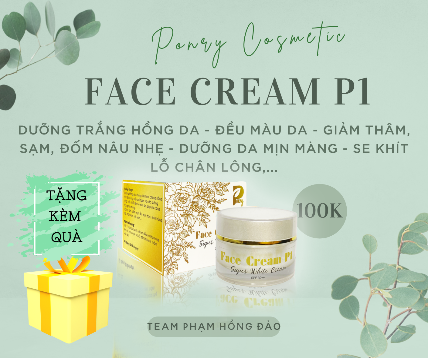 KEM DƯỠNG DA FACE CREAM P1 PONRY GIÚP DA TRẮNG HỒNG, MỊN MÀNG, ĐỀU MÀU DA CHÍNH HÃNG