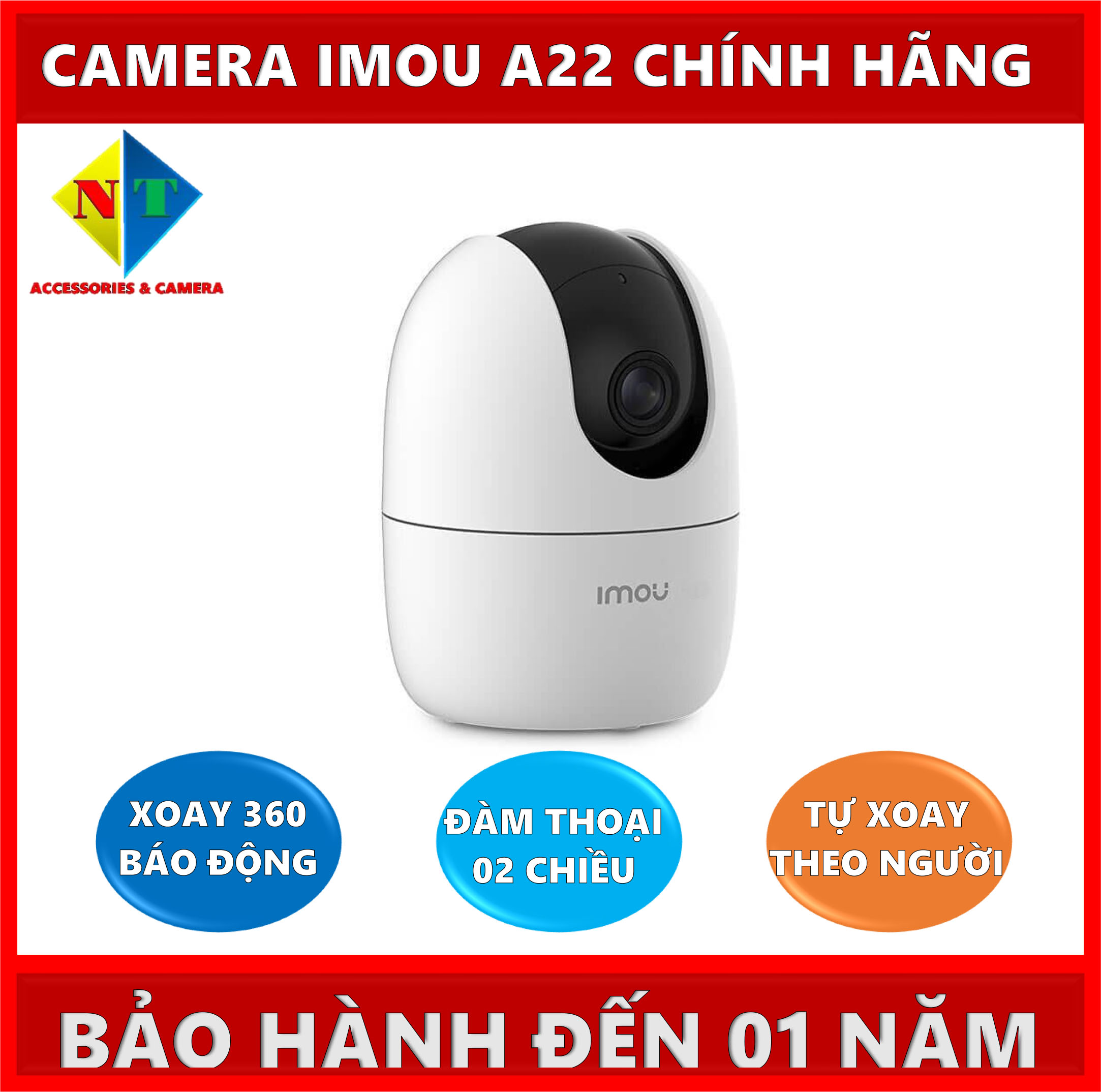 Camera Imou A22 Chính Hãng Độ Phân Giải 2.0Mpx Full HD 1080P Có Xoay 360 độ, Chuyển Động Theo Người Và Có Báo Động Chống Trộm