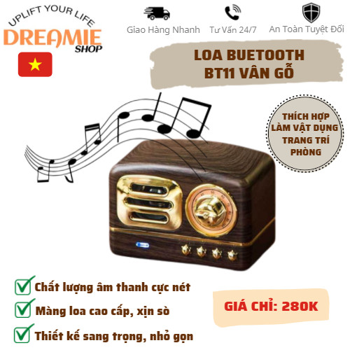 Loa bluetooth cổ điển vân gỗ kích thước nhỏ gọnâm thanh trầm ấm