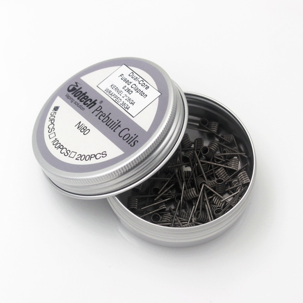 Glotech 50pieces/Box Dual Core Fused Clapton Heating Wire Premade Coils two Core NI80 Nichrome Prebuilt Coils Wire Coil