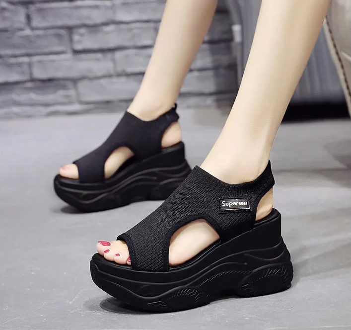 Xăng đan đế xuồng đế xuồng cho nữ, giày nêm, xăng đan lưới thời trang thoáng khí mùa hè giày