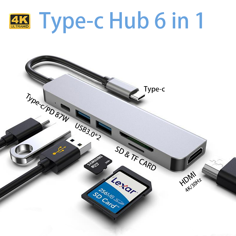 USB C Hub 30Hz Aiugko Type C Adapter 4K HDMI 2 USB 3.0 Ports USB 3.0 SD/TF Card Reader 2 USB-C Data Port for Type c Devices MacBook Pro 2018/2017 UltraBook USB C   Devices PD Charge Port 