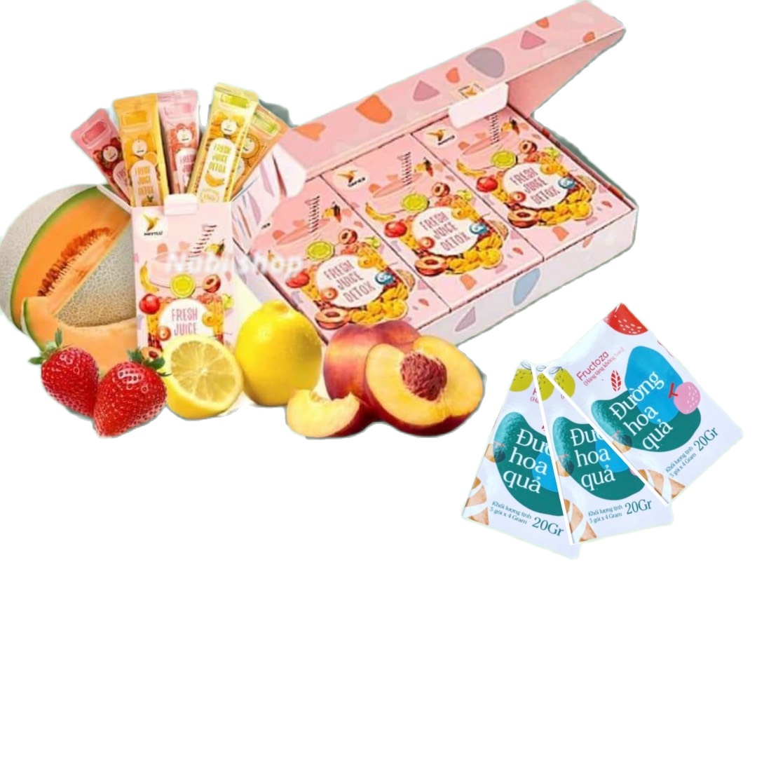 Detox trái cây  Fresh Juice Detox Havyco.Hộp 15 gói tặng kèm 3 hộp đường