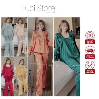 Bộ đồ ngủ pijama  LỤA XƯỚC tiểu thư bánh bèo mặc nhà cực dễ thương