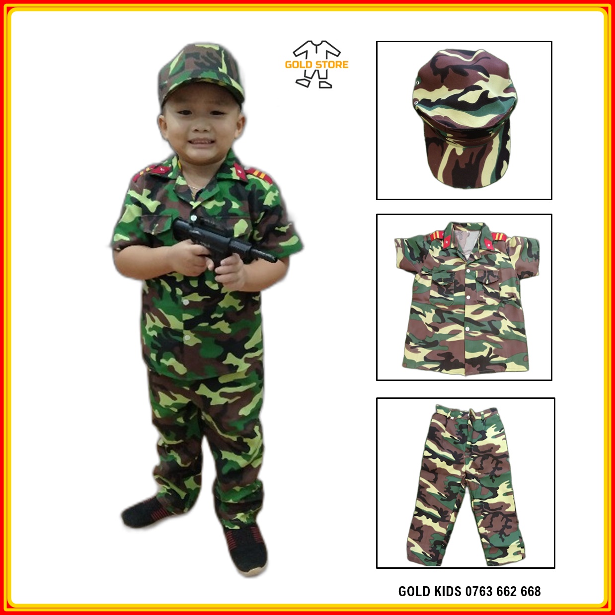 Bộ quần áo rằn ri cho bé, đồ lính cho bé kèm nón vải lưỡi trai