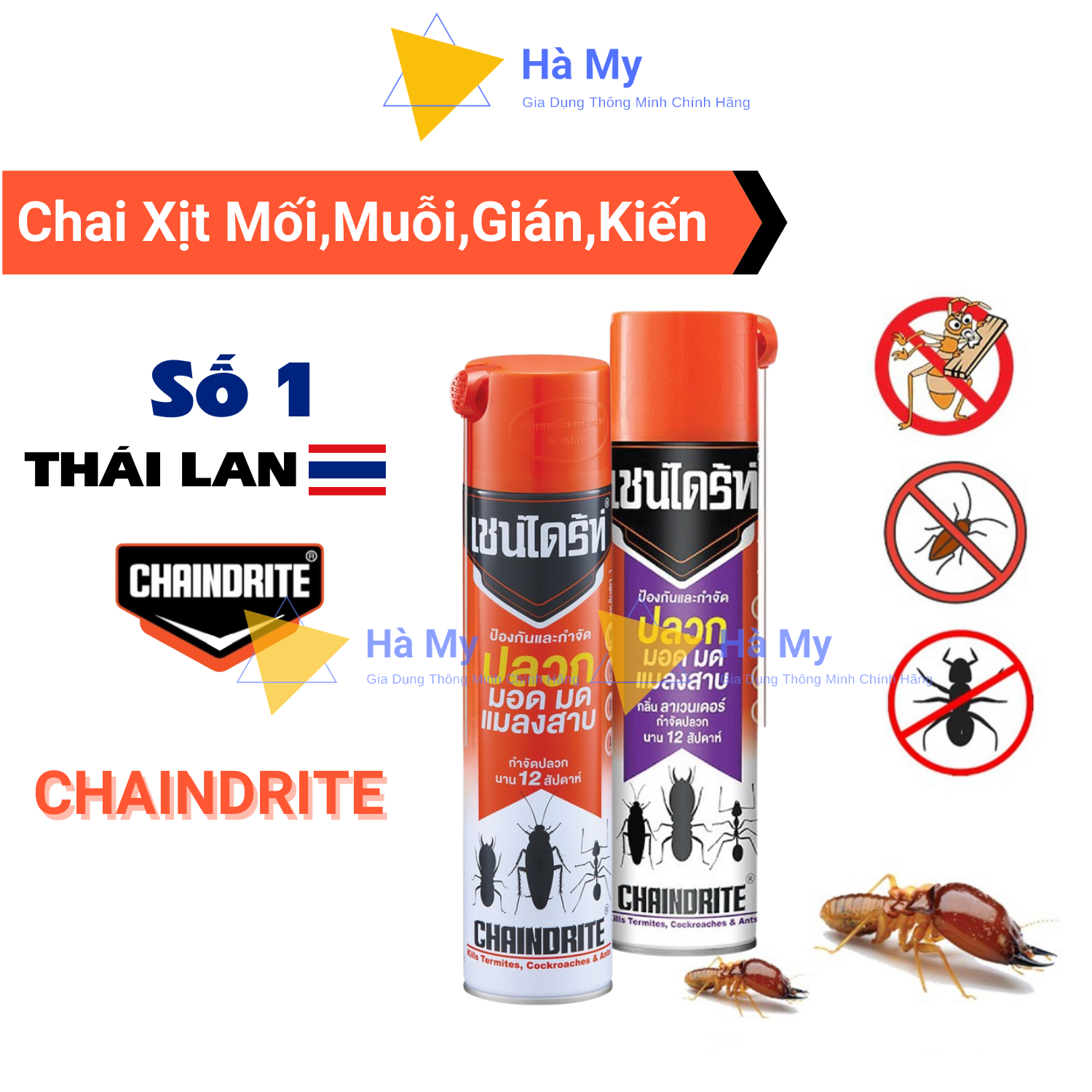 Bình Xịt Mối,Muỗi,Gián Và Các Loại Côn Trùng ChainDrite Thái Lan 600ml - An Toàn Cho Người Sử Dụng,Hàng Chính Hãng