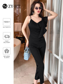 ZYHT eravogue bộ áo quần liền nhau áo liền quần đen quần tây nữ lưng cao Jumpsuits 9360