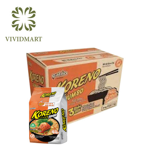 MÌ JUMBO KORENO 6 VỊ: HẢI SẢN CAY, KIM CHI, TÔM, GÀ, NẤM, BÒ CAY - LỐC 10 GÓI 100gr - KORENO