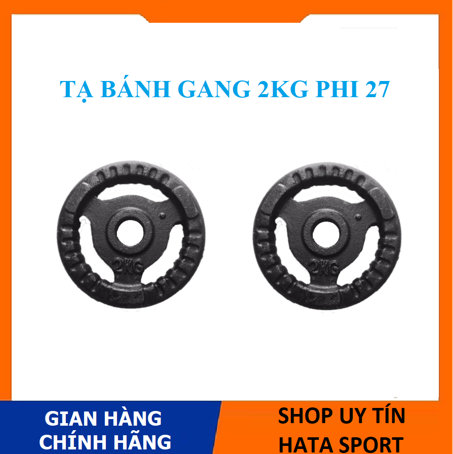 Tạ bánh gang 2kg phi 27 chống rỉ sét, tạ tấm gang 2kg, bánh tạ gang 2kg