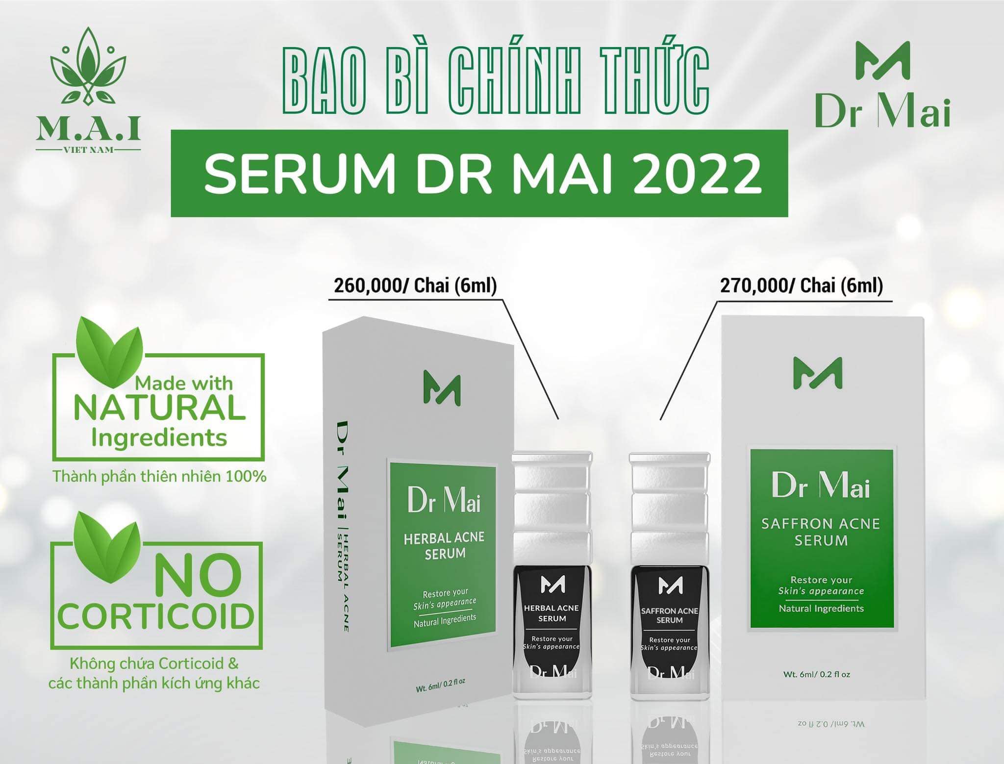 Dr Mai Bản Mới nguyên chất và Dr mai mix saffron 100% ko bong tróc sưng đỏ da