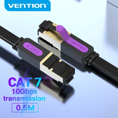Vention Cat7 Lan Cable Cat 7 Flat Ethernet Cable RJ45 Network SSTP 10Gbps Cat 7 Patch Cord Cable Internet Cable Wire for PC Router Laptop Switch Cat 7 Cable (1)