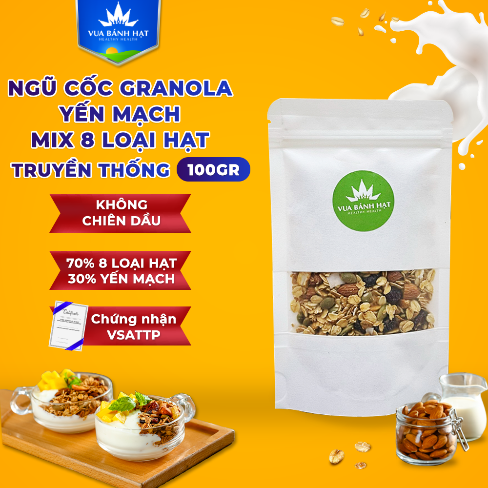 Granola 100 Gram Siêu Hạt - Gói ăn thử DATE mới - Thức ăn giảm cân ăn kiêng không đường 100% của Vua Bánh Hạt