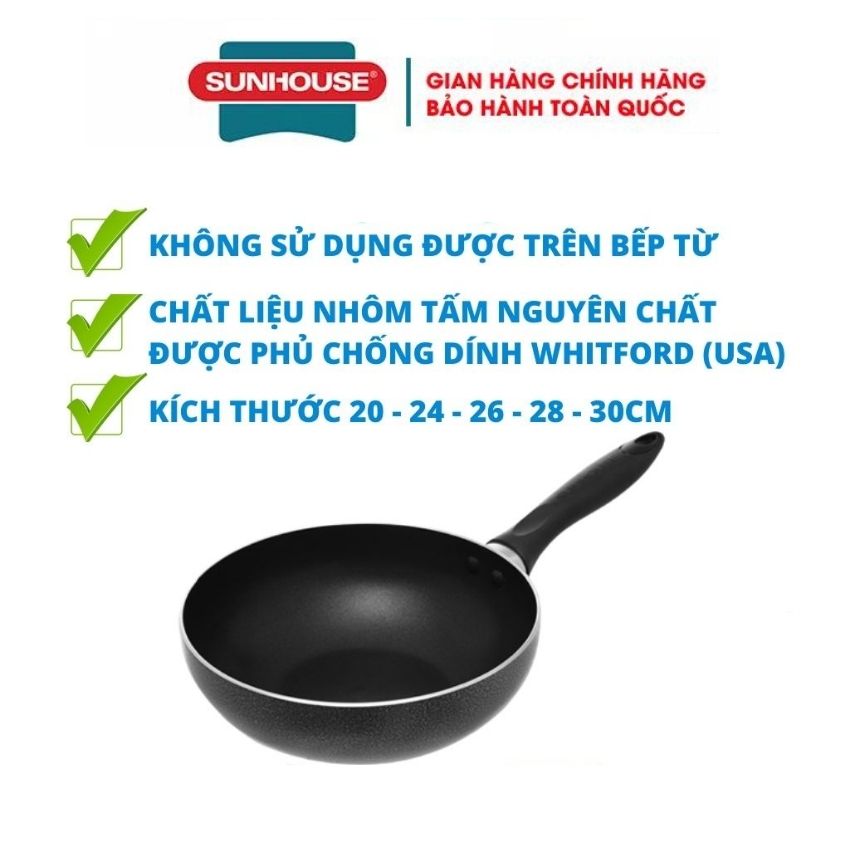 Chảo chống dính lòng sâu sunhouse 20cm 24cm 26cm 28cm 30cm mới 100% chính hãng bảo hành toàn quốc