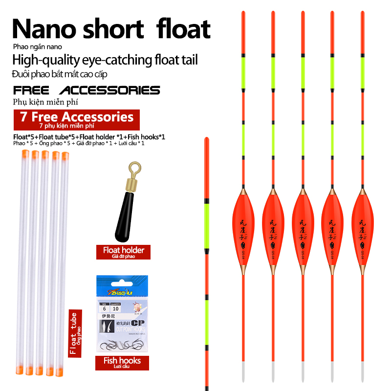 3PCS/lot Composite Nano Fishing Floats+1 Bag Hooks+1 Buoy Seat
