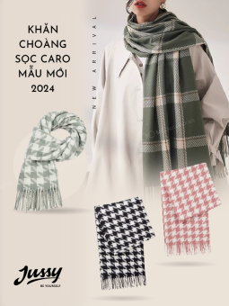 Khăn Quàng Cổ Sọc Caro Hàn Quốc Màu Đen Be Vintage Jussy Official Chất Khăn Choàng Cổ Len Cashmere Dày Mịn 180x80cm