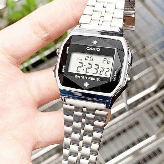 Đồng Hồ Casio Nam Nữ A159 mặt đính đá, thép không gỉ, không phai màu, kiểu dáng thể thao