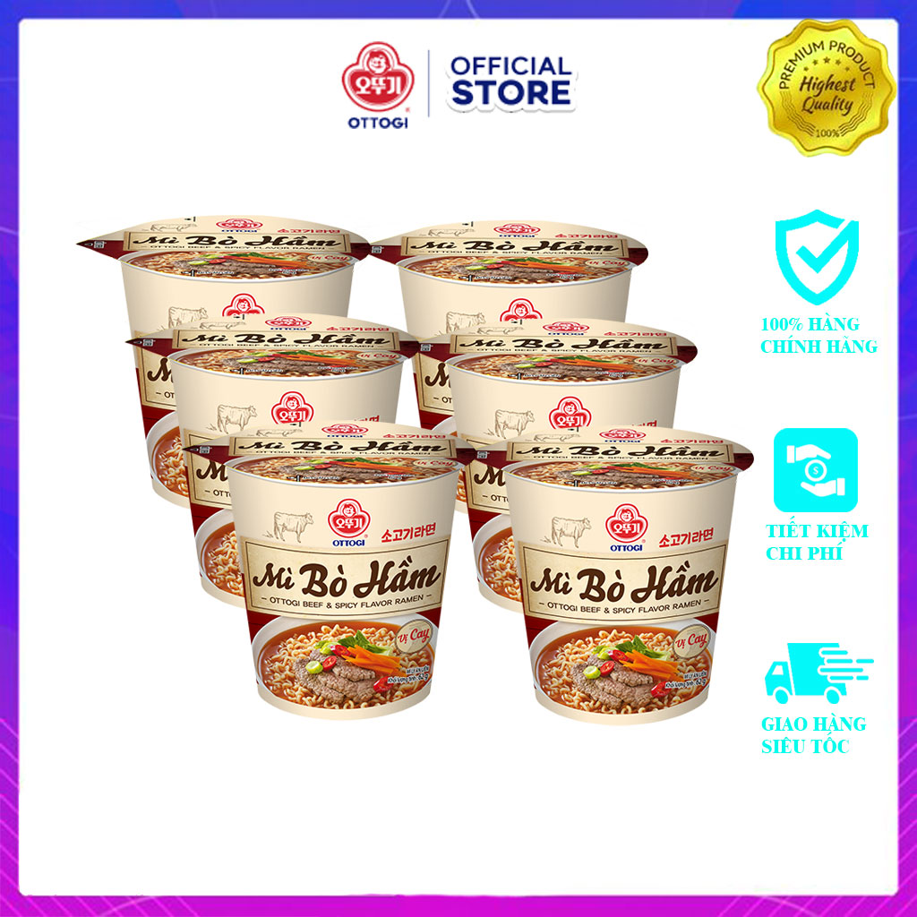 Combo 6 Ly Mì Bò Hầm Cay Ottogi 62gx6