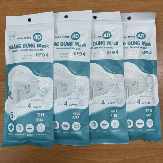 Set 100 Khẩu Trang KF94 Hoàng Dũng Mask 4D - Khẩu Trang Kháng Khuẩn, Chống Bụi Mịn