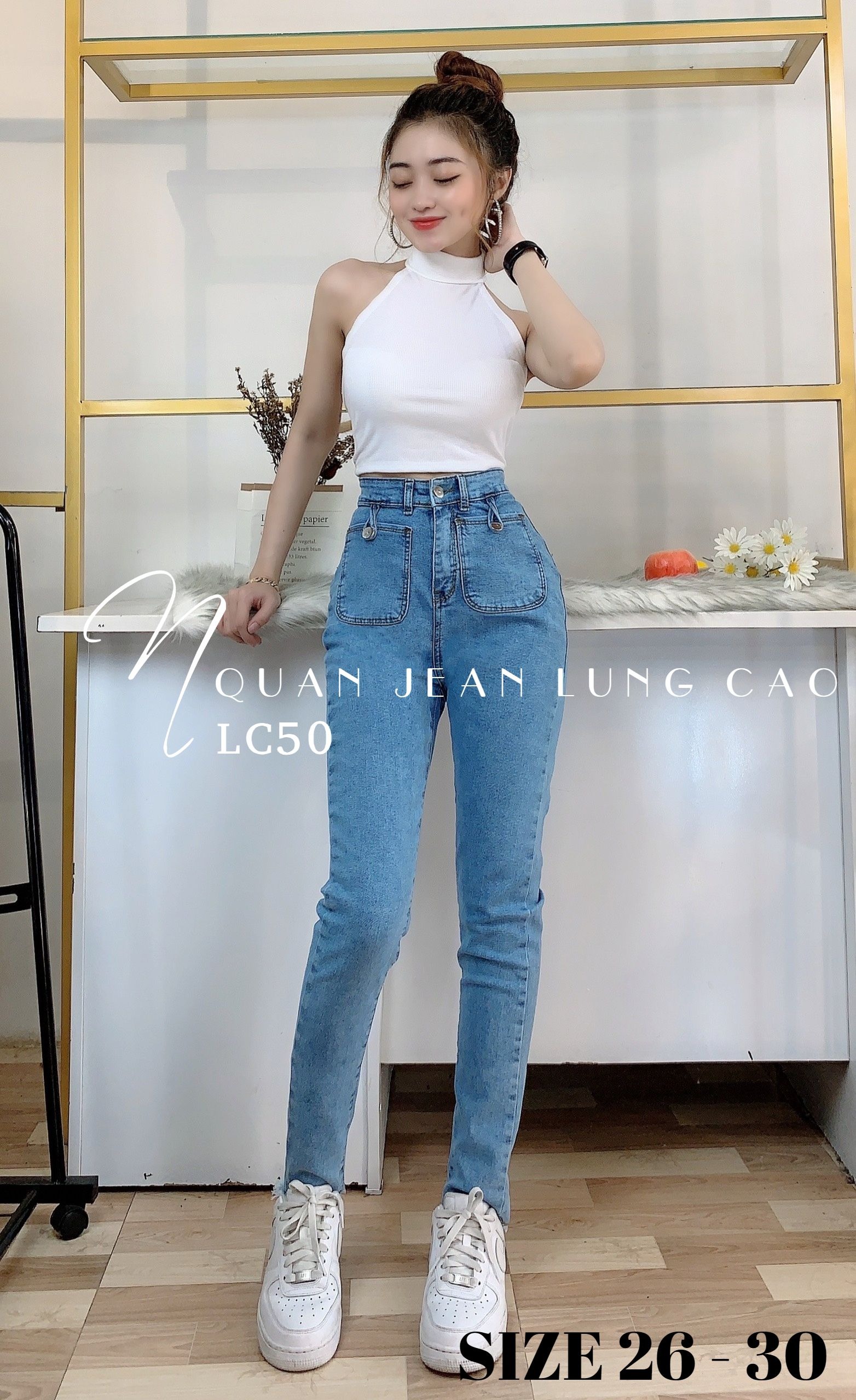 Quần jean dài lưng cao lc50 🎀 ảnh thật 🎀 quần bò lưng cao 🎀 quần jean nữ cạp cao 🎀