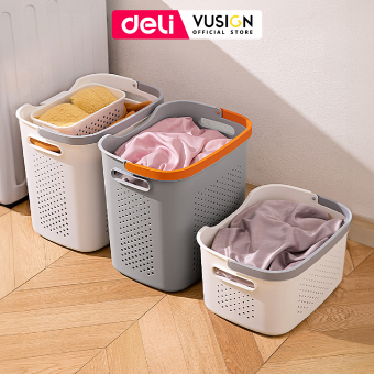 Giỏ Đựng Đồ Giặt, Giỏ Đựng Quần Áo Nhưa Có Quai Xách Chia 2 Ngăn Đựng Đồ Bẩn Nhựa Siêu Bền, Sọt Nhựa Đựng Đồ