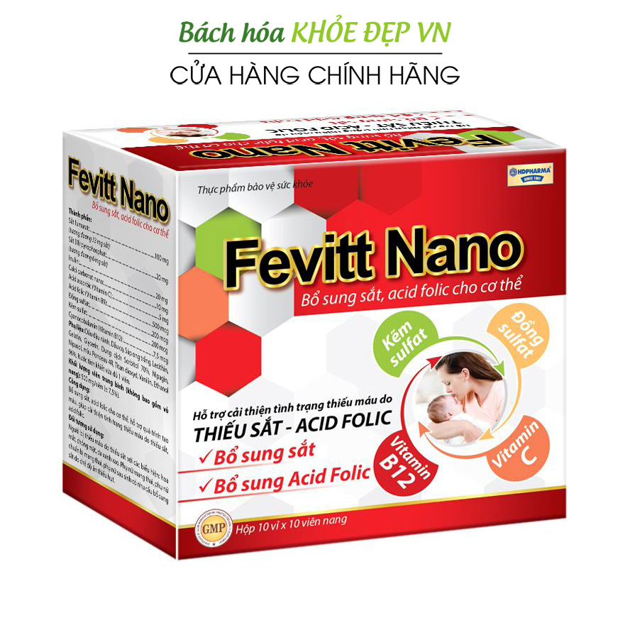 Viên uống bổ máu Fevitt Nano bổ sung Sắt, Acid Folic cho người thiếu máu